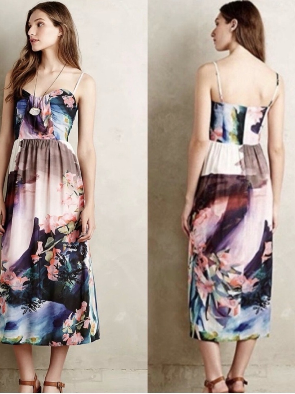 Anthropologie Corey Lynn Calter Watercolor Sleeveless Dress Midi Women’s US 8